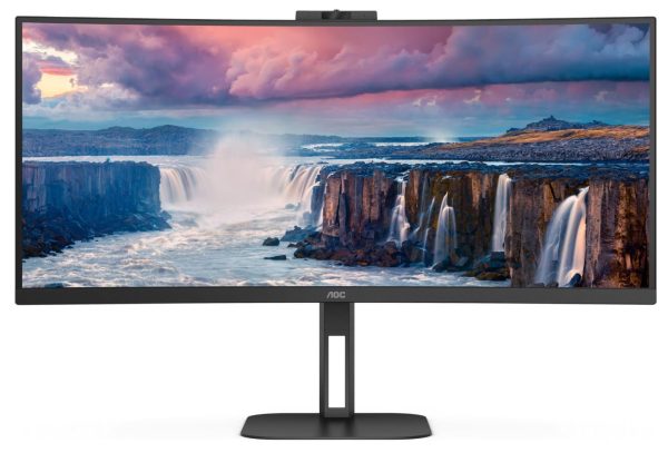 AOC 34" Curved skjerm med innebygd kamera CU34V5CW 3440x1440 VA, 100hz, 1ms, 3000:1, kamera, 1500R, HDMI/DP/USB-C(65W